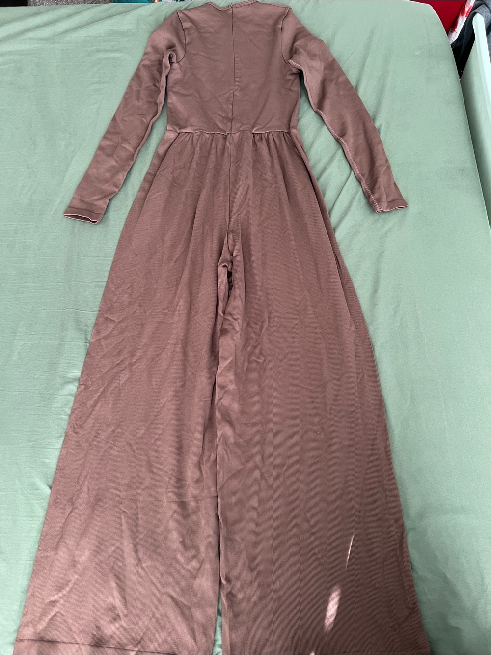 Brown Long Sleeve Wide-Leg Jumpsuit Women’s Size S
